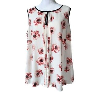 Talbots Women's Sleeveless Blouse Floral Red & White Size 14W